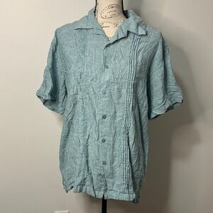 Saddlebred Men's Light‎ Blue linen Casual Button Down Shirt size L